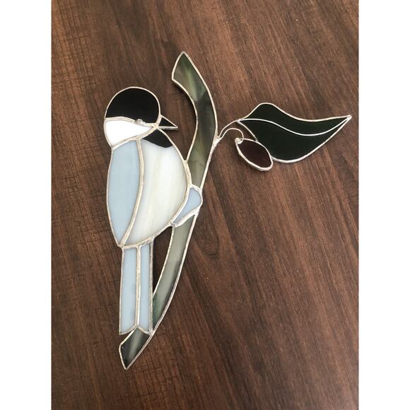 Handmade stained glass Light blue And Black bird Vintage. Suncatcher - Picture 4 of 5